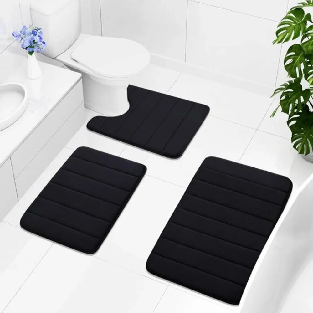 New 24x16 Memory Foam Bath Mat, Ultra Soft Non-Slip Black Rug for Bathroom & Tub